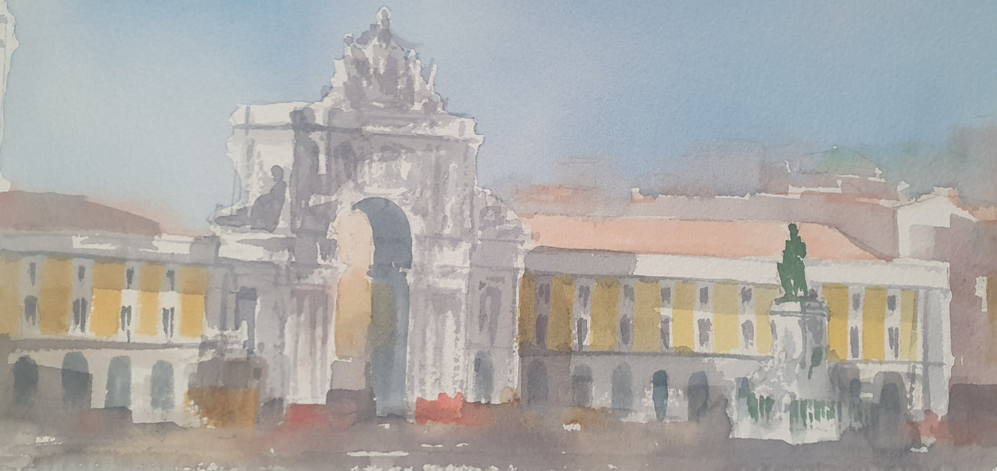 Lisboa e o Rio Tejo e Cacilheiro, Águarela original de António Neves