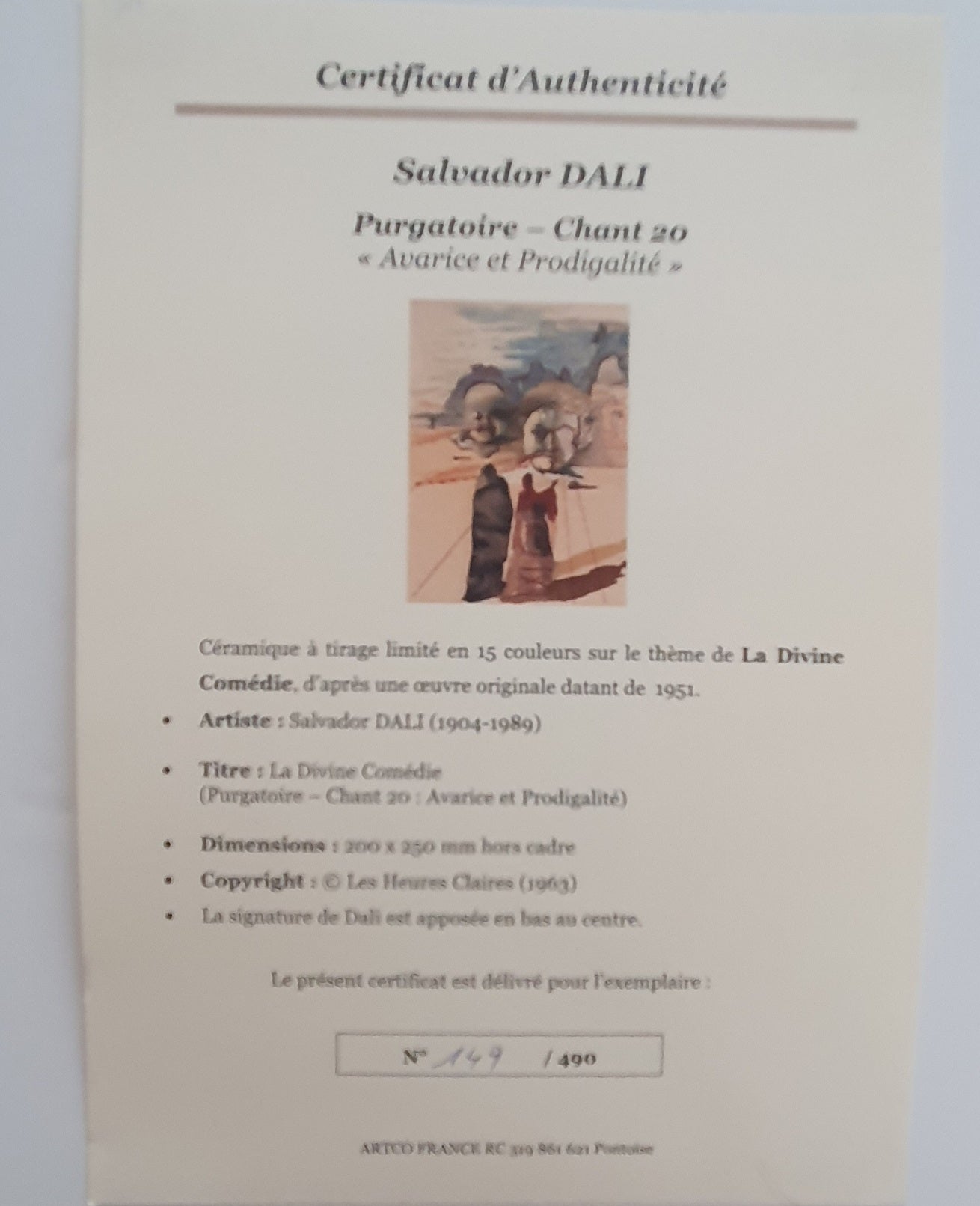 Cerâmica de Salvador Dali, "Avarice et Prodigalité", A DIVINA COMÉDIA DE DANTE (PURGATÓRIO, CANTO XX)