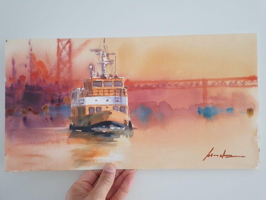 Cacilheiro e Ponte 25 de Abril, ÁGUARELAS DE LISBOA, ANTÓNIO NEVES