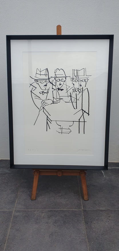 "Os três Pessoas homónimos de Fernando Pessoa no Café", serigrafia de Júlio Pomar