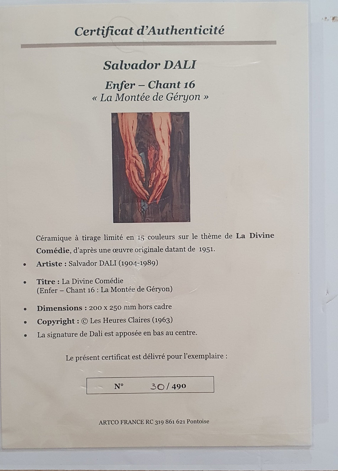 Salvador Dali, cerâmica "La Montée de Géryon", A DIVINA COMÉDIA DE DANTE