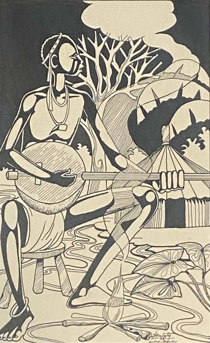 "Músico Balanta" Original de pintor da Guiné Bissau, Alberto Balata ii