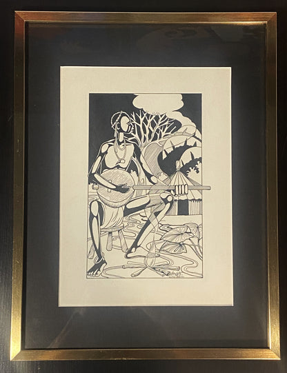"Músico Balanta" Original de pintor da Guiné Bissau, Alberto Balata ii