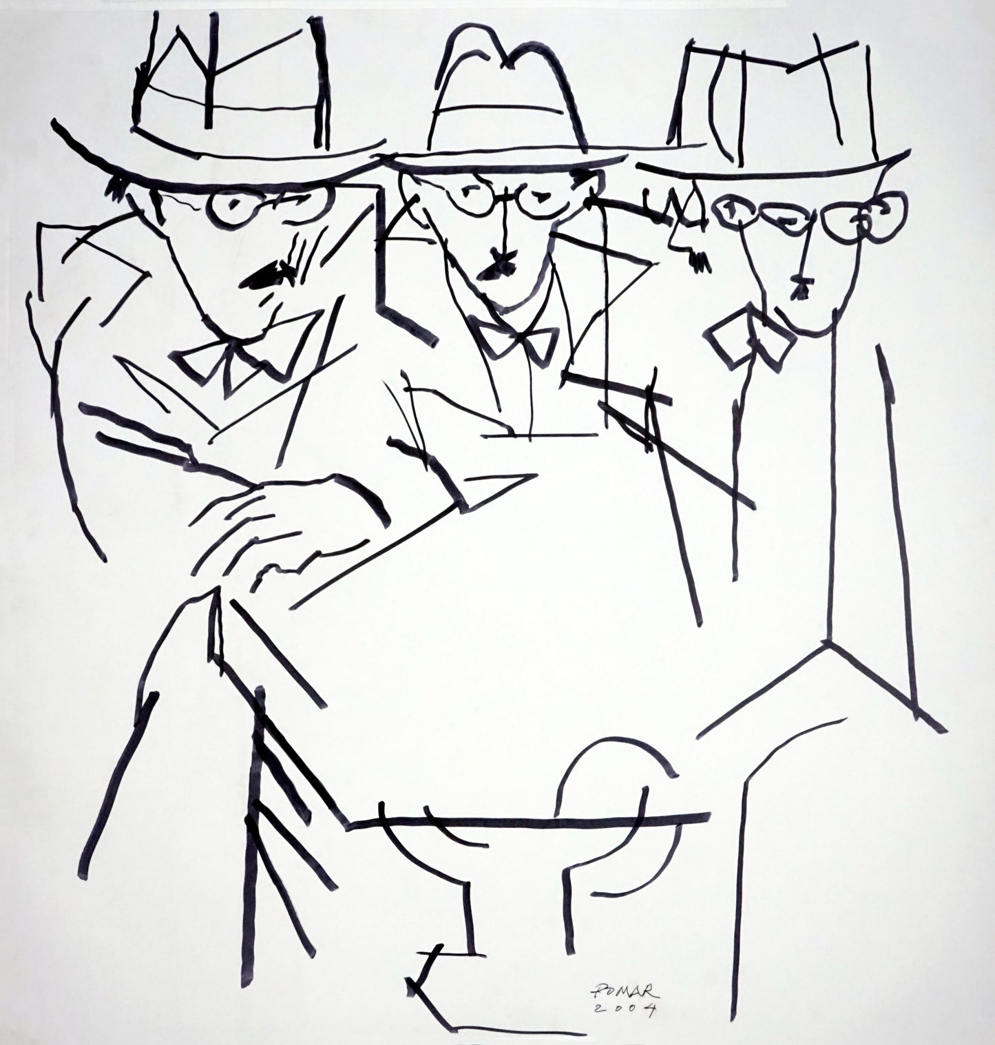 "Os três Pessoas homónimos de Fernando Pessoa no Café", serigrafia de Júlio Pomar