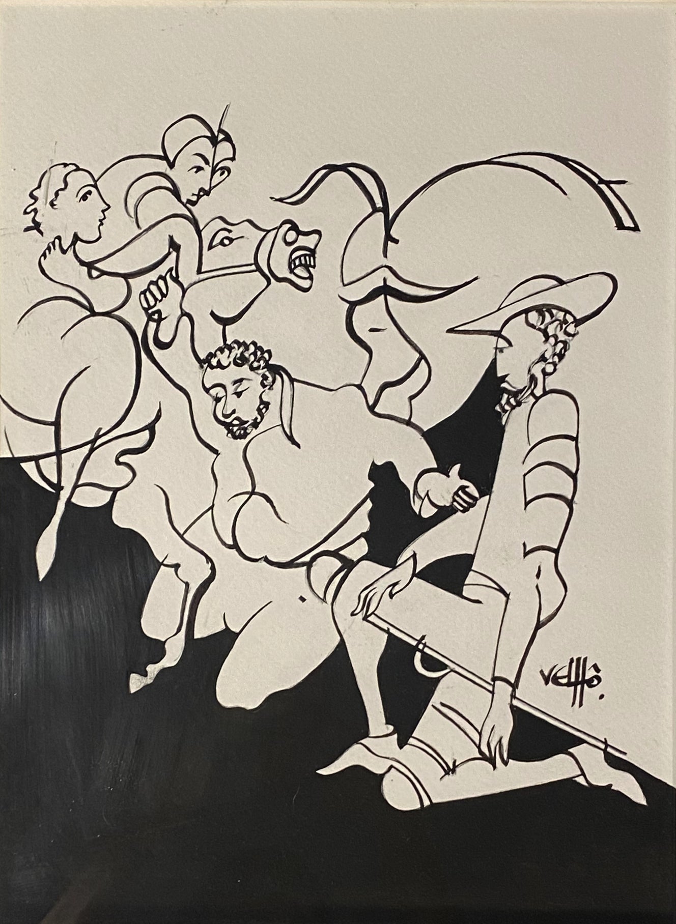 Original a preto e branco da série D. Quixote do mestre Velhô