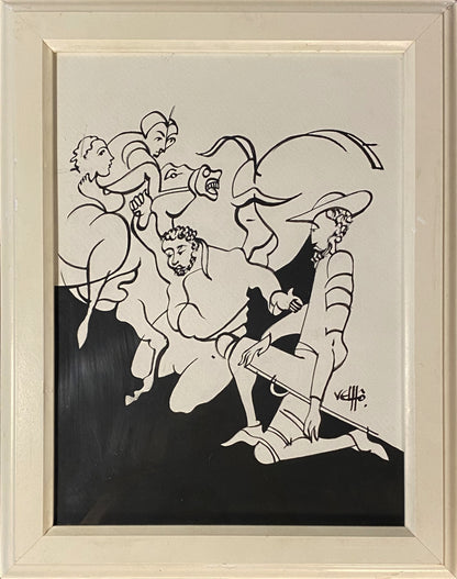 Original a preto e branco da série D. Quixote do mestre Velhô