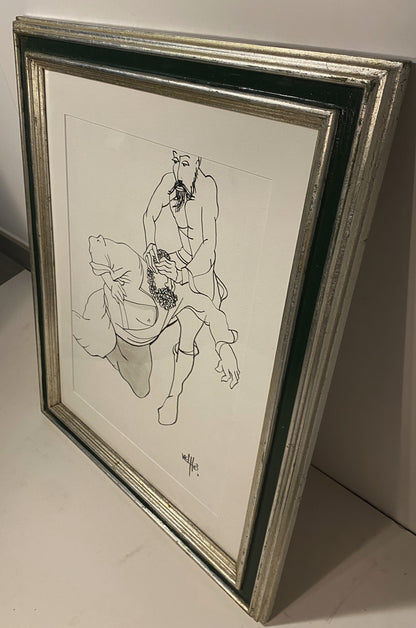 Desenho original a preto e branco da série D. Quixote do mestre Velhô